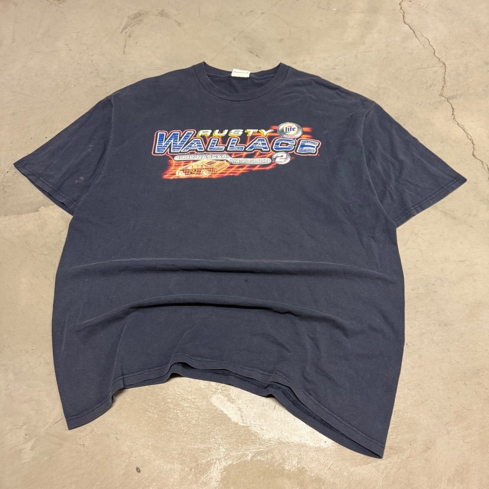 Vintage 2002 Rusty Wallace NASCAR T-Shirt Chase Authentics Miller Lite Navy XL